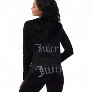 JUICY COUTURE Velour Tracksuit Matching 2 PC Set Bling Outfit Black NWT